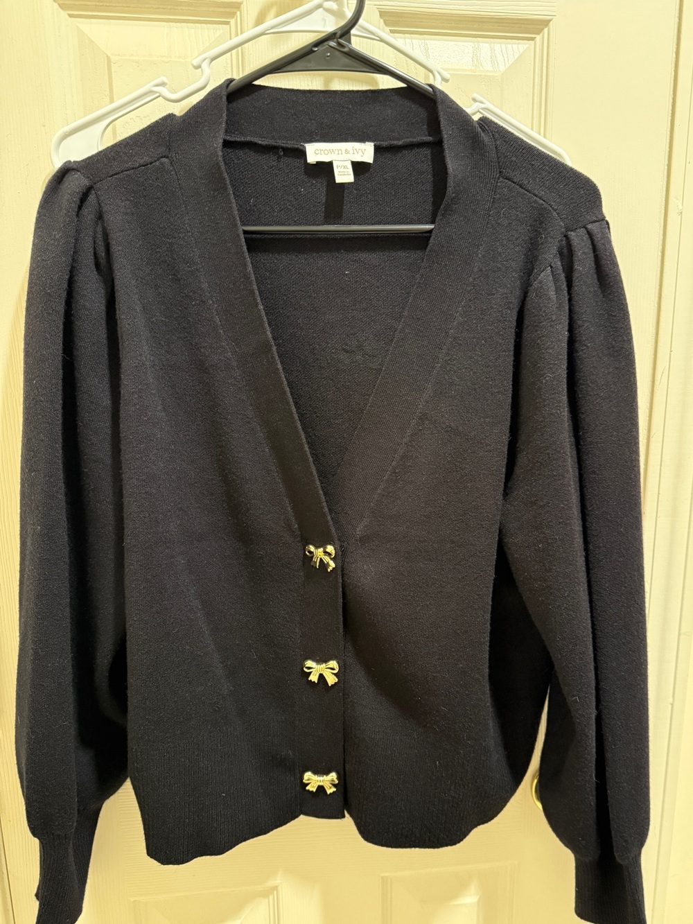 crown & ivy Black V-Neck Bow-Button Cardigan